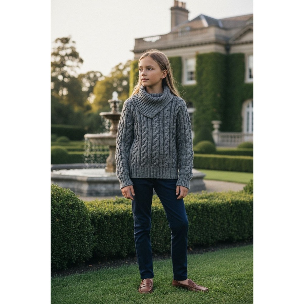 Ralph Lauren Kids M Cable Knit T‎ neck Sweater button neck Sz 8-10 wool cashmere